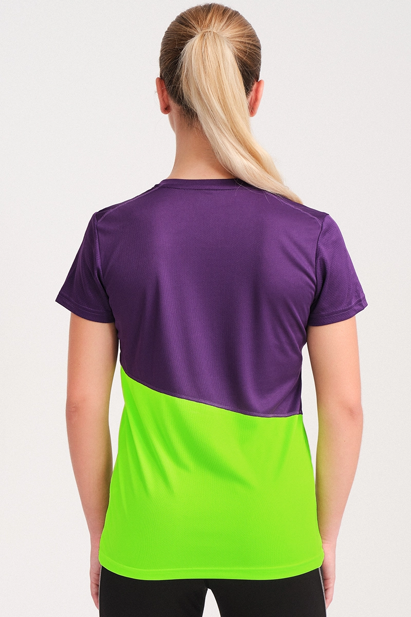 Camiseta Manga Corta Ikon Mujer Violeta Indigo Con Verde Ne N E