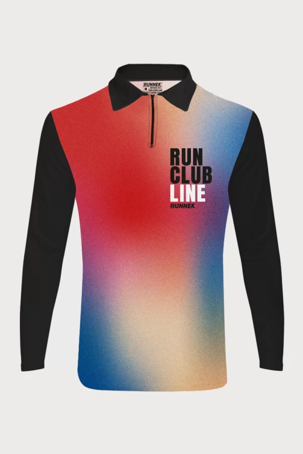 Runnek Men's Zip-Up Long Sleeve Running Polo Shirt